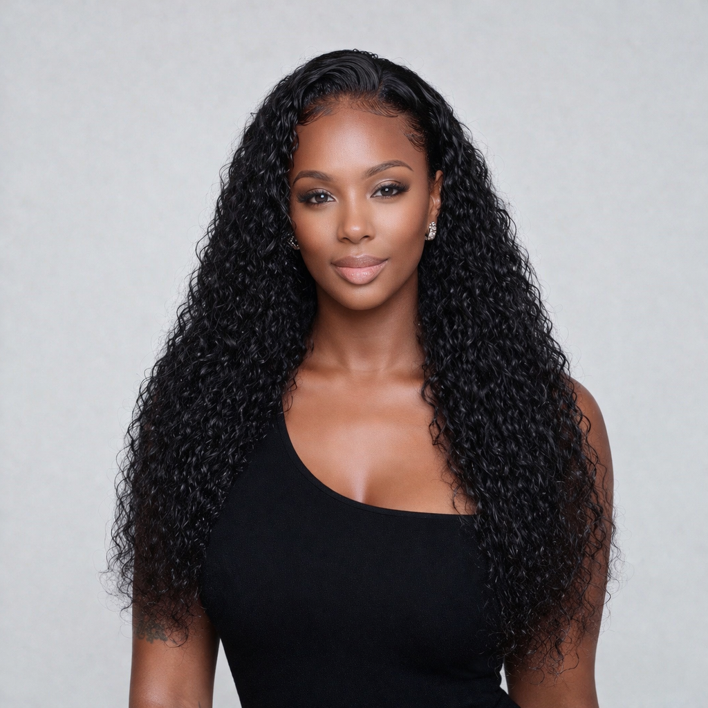 Deep curl Virgin Hair Natural 1b Colour Hd Lace Frontal Wig 13x6