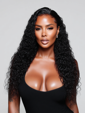Load image into Gallery viewer, Deep curl texture lace wig on a model, featuring long defined curls, high-definition hairline, natural shine and realistic melt, shown against a clean studio background – Wigs LDN deep curl wig