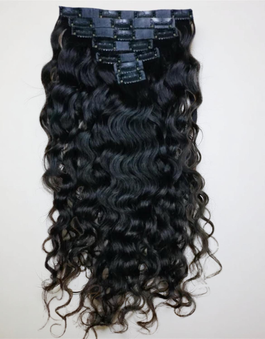 Water Wave Seamless Clip Ins Virgin Hair Extensions