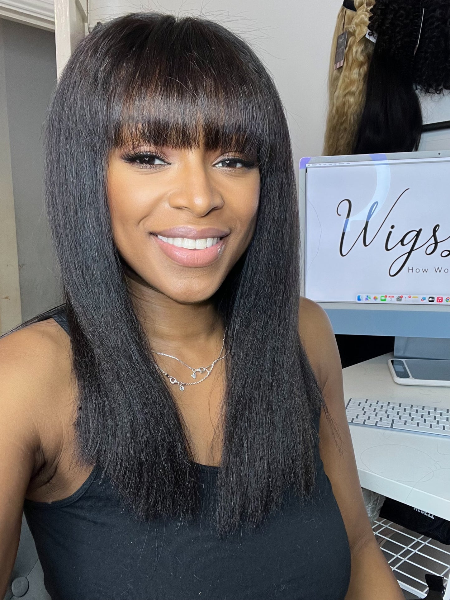Transparent lace closure 4x4 Virgin Yaki Fringe Glueless Wig