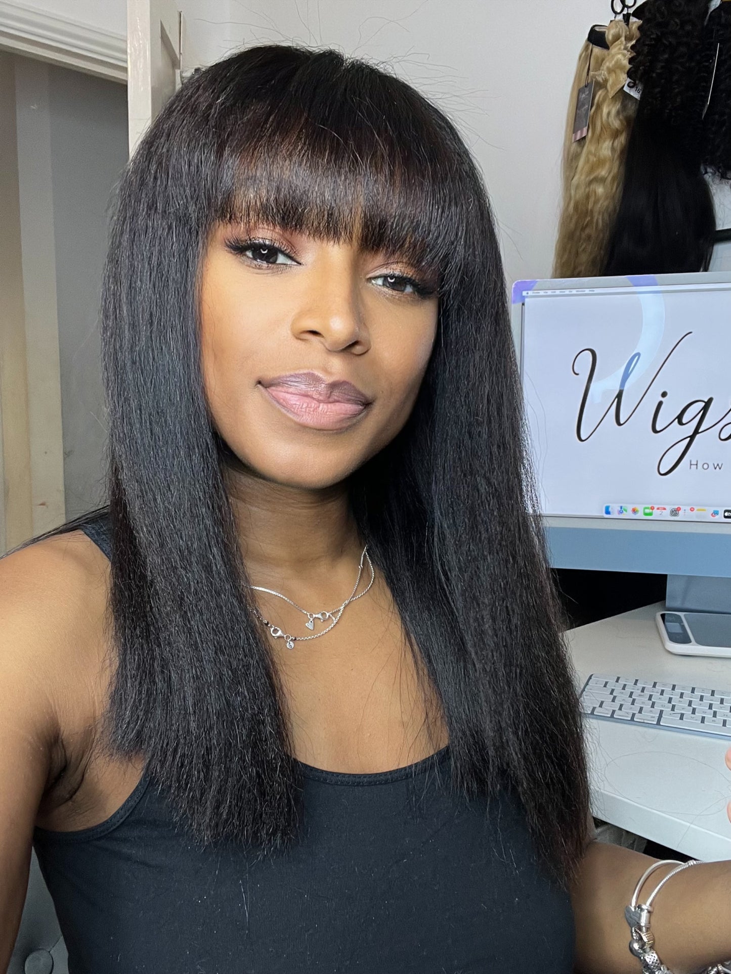 Transparent lace closure 4x4 Virgin Yaki Fringe Glueless Wig