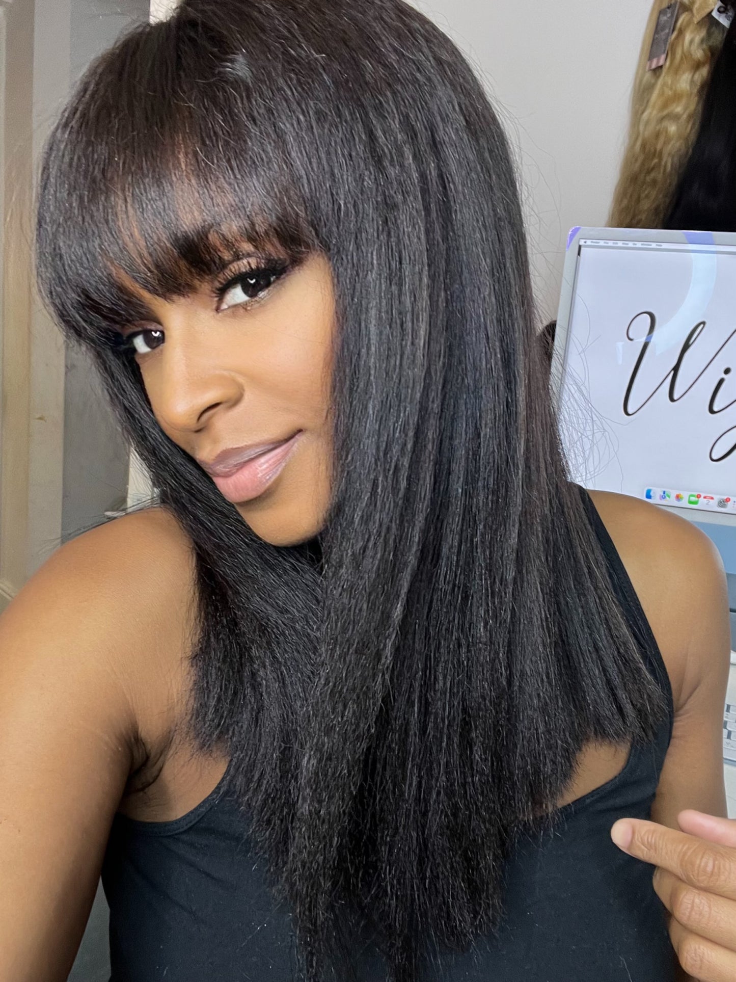 Transparent lace closure 4x4 Virgin Yaki Fringe Glueless Wig