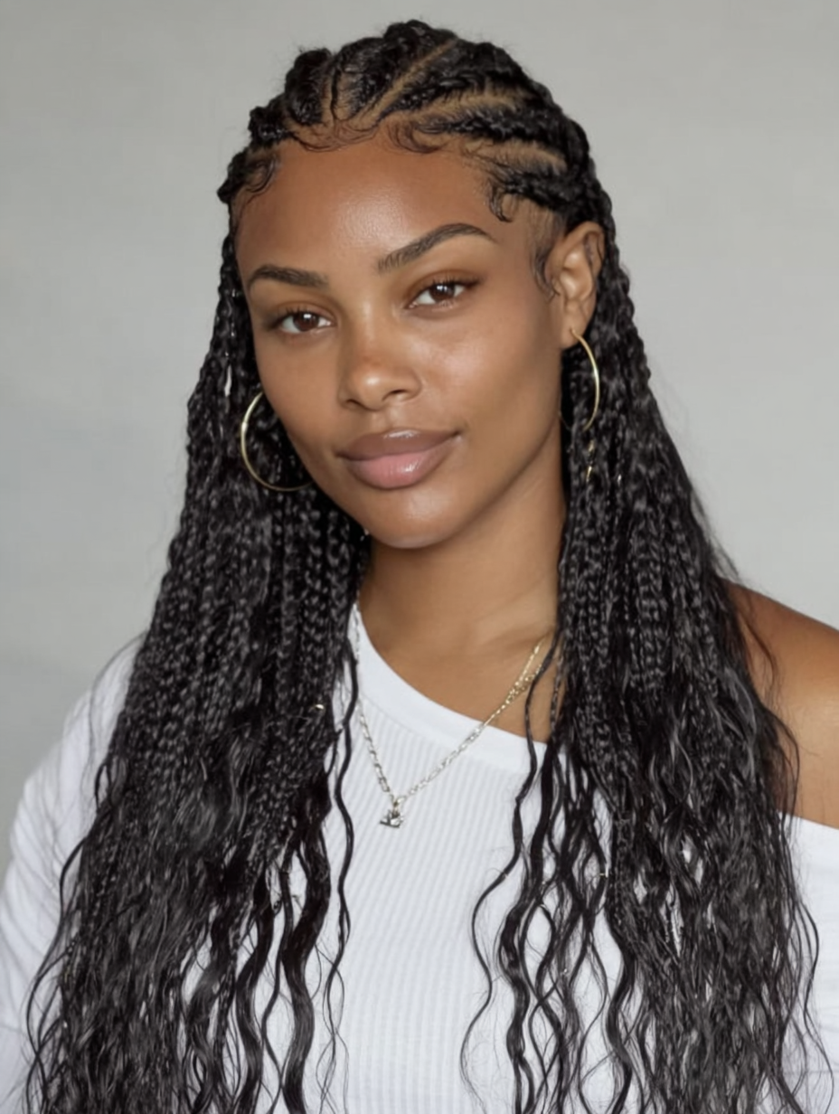 Model wearing braids using bulk human hair 