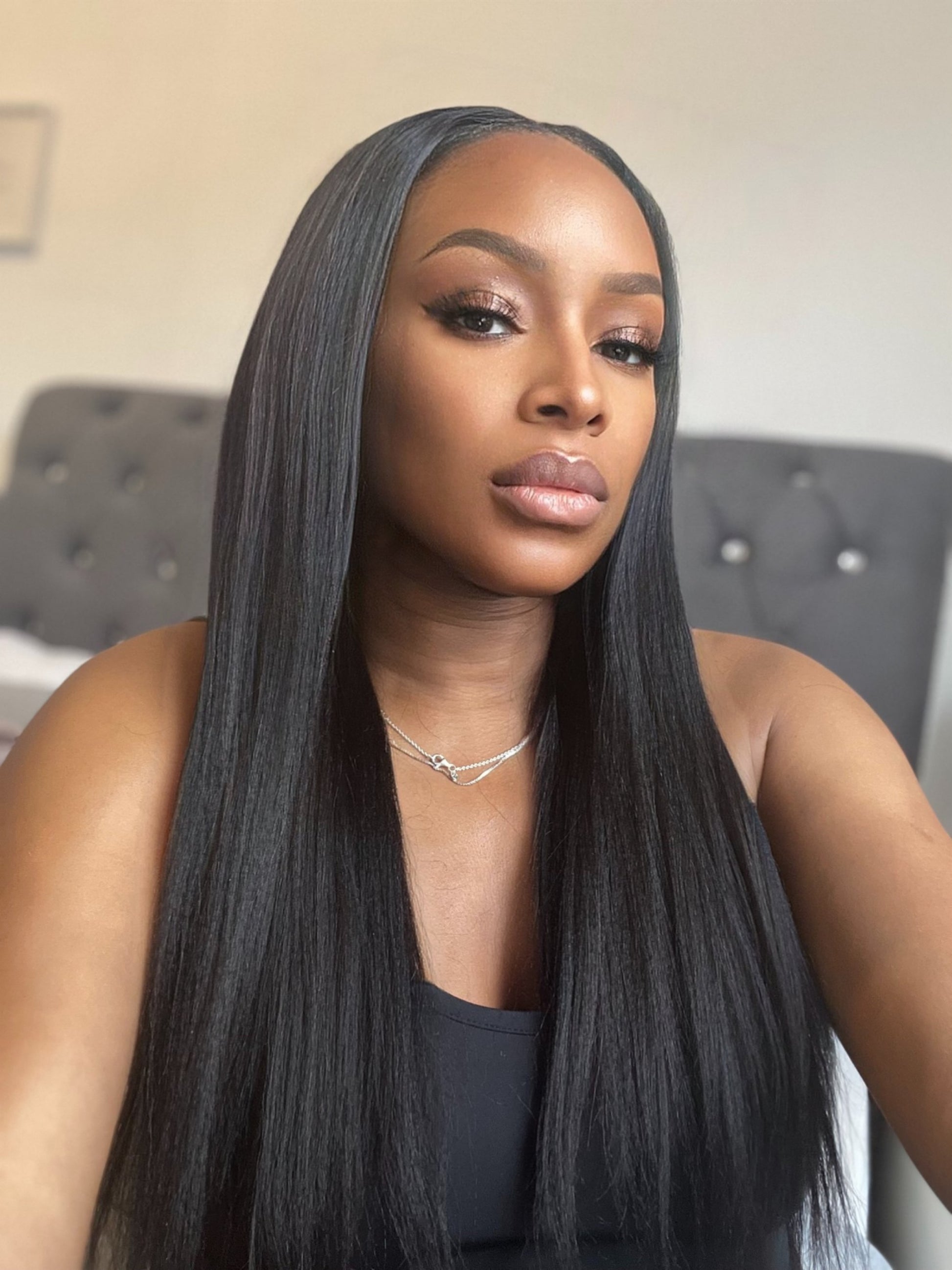 Yaki texture seamless clip in virgin hair extensions
